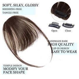 Clip in Bangs Real Hair Air Bangs Hair Piece 100% Human Hair Two Side Bangs With Temples Thin One Piece Hair Air Fringe Blonde Clip On Hair Bangs Hair Extensions for Women Girls #02 Dark Brown