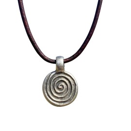 Greek Spiral Vintage Patina Necklace - Women Choker, Men Ancient Greece Gifts, Best Gift for Grecian, Mens Vital Force, Simple Charm, Hellenism, Small Bead, Cute Girls Accessories (Silver)
