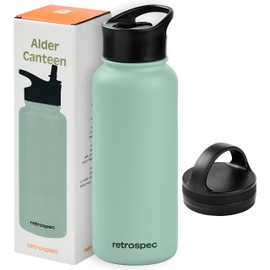 Retrospec Alder Insulated Water Bottle with Straw Lid & Handle Cap - Stainless Steel Wide Mouth Double-Wall Vacuum Insulated Thermos - BPA Free Leakproof Canteen - Pistachio, 32oz