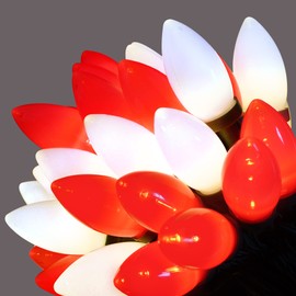 RECESKY C9 Christmas String Lights - 50 LED 32Ft Outdoor Smooth Bulb Light with 30v Adaptor, Extendable 8 Modes Fairy Lighting for Patio Yard House Xmas Garland Christmas Tree Decorations, Red White