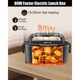 Buddew Electric Lunch Box 80W Food Heater with Dual Container, Portable Lunch Warmer for Adults, Upgraded Heated Lunch Box for Car/Truck/Office with SS Fork&Spoon and Insulated Carry Bag (Black)
