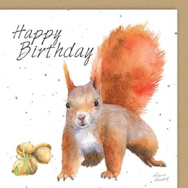 Red Squirrel and Acorn Quality Blank Birthday Card