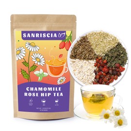 Sanriscia Chamomile Rose Hip Tea 15 Tea Bags，2.5g Each Healthy Ingredients，Supports Pregnancy and Delivery ，Stress Relief Herbal Tea for Relaxation and Wellness