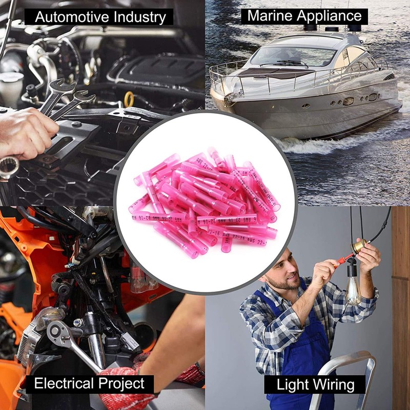 60PCS Heat Shrink Butt Connectors Kit Red Solderless Electrical Cable