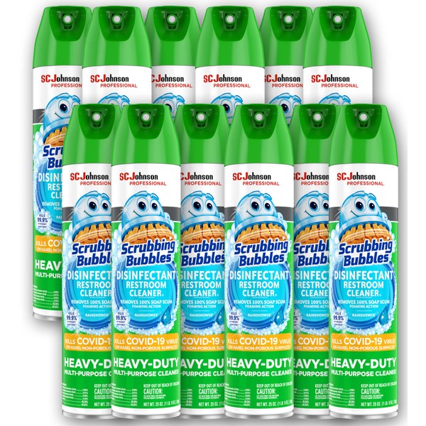 SC Johnson Professional, Scrubbing Bubbles Multipurpose Bathroom Cleaner & Disinfectant Aerosol, 25 Oz (Pack of 12)