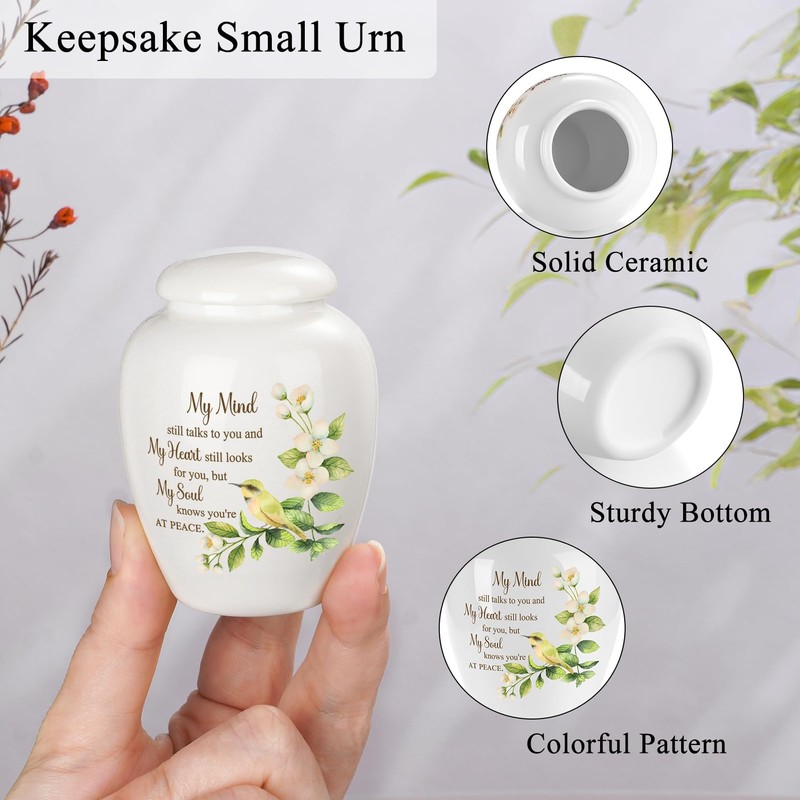 SOITIS Ceramic Mini Urn for Ashes - 2.8 Inch Elegant