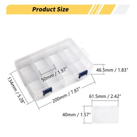 MroMax Caja de almacenamiento de componentes PP 200 x 130 x 45 mm, organizador de plástico, contenedor ajustable, 8 rejillas extraíbles, cajas de herramientas para componentes electrónicos, accesorios pequeños, color transparente, 1 unidad
