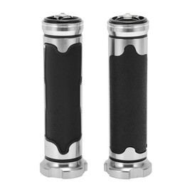 HOPESPANNER 7/8" 22mm 15/16" 24mm Universal Motorcycle Hand Grips Cover Non Slip Aluminum Alloy Rubber Handlebar Hand Grips Silver Tone 1 Pair