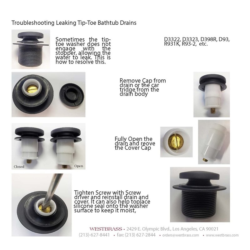 Westbrass D3322-12 1-1/2-Inch NPSM Coarse Thread Tip-Toe Bath Drain, Oil