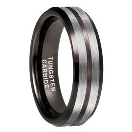 TUTISS 6mm Gunmetal Tungsten Rings for Men Women Couple Fashion Engagement Wedding Bands Grooved Beveled Edges Brushed Finish Comfort Fit Size 9.5