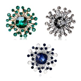 Fubuuf Pack of 3 Brooches for Women Crystal Vintage Women's Jewellery Brooches Openwork Geometric Rhinestone Pins for Clothing, Wedding, Gifts (Green, Grey, Blue)