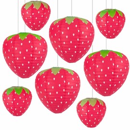 JIEFULL Strawberry Paper Lanterns, 8" & 12" Large Strawberry Hanging Lantern, Strawberry Hanging Decorations for Fruit Theme Birthday Party Decor(8 Pcs, Red)