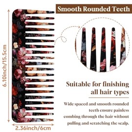 2 peines de dientes anchos, eliminación de enredos sin esfuerzo, adecuado para cabello rizado, húmedo y seco, bonito peine de dientes anchos sin mango