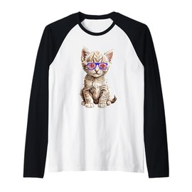 UK Union Jack British Flag England Cat Sunglasses Raglan Baseball Tee
