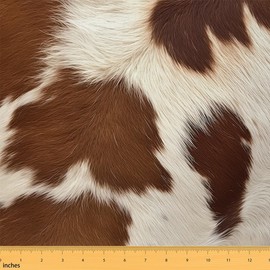 Erosebridal Cowhide Fabric by The Yard (Simulated Animal Fur Printed), 3D Wildlife Decorative Upholstery DIY Cattle Animal Cute Cow Waterproof Indoor Outdoor Fabric, Brown White, 1 Yard