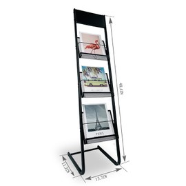 tongmo Floor-standing 3-Layer Magazine Rack, Brochure Display Stand, made of high-hardness metal, suitable for Exhibitions, Offices, and any organization requiring information display. (3F-Black)