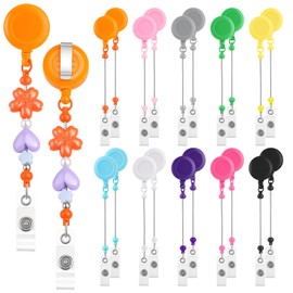 BESARME 20 Pcs Beadable Badge Reels Retractable ID Holder - for Nurses Teachers Office Workers DIY Craft Making Kit Bulk Pack Plastic Color Standard Size Belt Clip Users Set