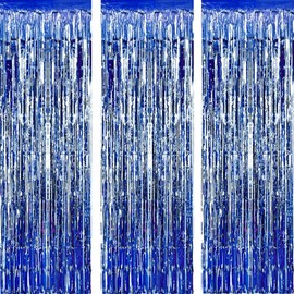 AILEXI 3 Pack 3ft*8ft Metallic Tinsel Curtains Foil Fringe Shimmer Streamers Curtain Door Window Decoration for Party Supplies - Dark Blue