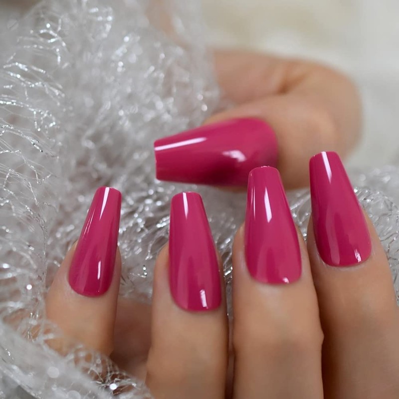 Coolnail Glossy 24pcs Dark Rose Pink Coffin False Nail Tips