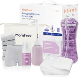 Postpartum Essentials Recovery Kit: Labor Delivery Post Partum 7 Pack Recovery Mom Care Set - Upside Down Peri Bottle | XL Disposable Underwear | Soothing Pads | Perineal Healing Foam | Canvas Bag