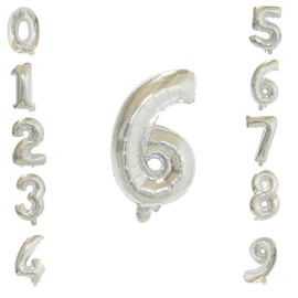Weddecor 32" Helium Balloons with Numbers for Wedding Party Birthday Bridal Shower Engagement Anniversary New Year Party Number 6 Silver