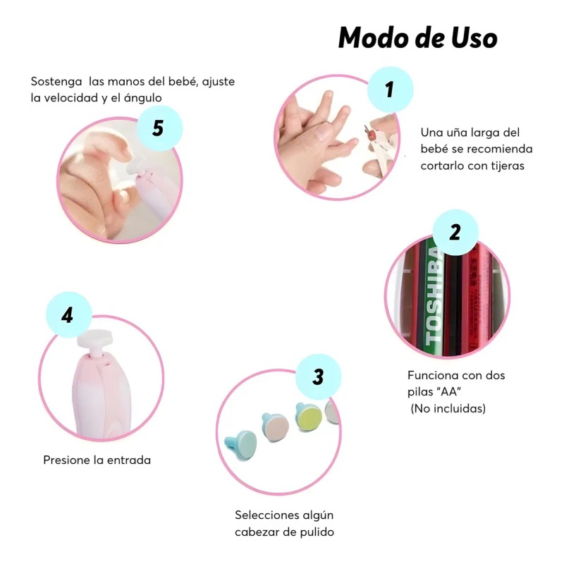 Kit Lima De Uñas Eléctrica Portátil Para Bebé Con Luz