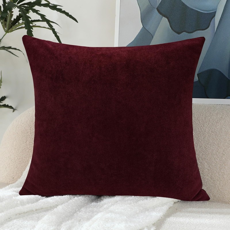 Jeneoo Burgundy Decorative Throw Pillow Covers Soft Chenille Comfy Square