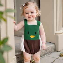 Hunting Baby Boy Girl Outfit Mallard Duck Costume Sleeveless Corduroy Romper Overalls Infant Duck Cosplay Outfit (Green, 3-6 Months)