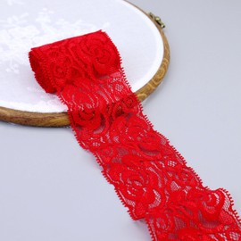 Cinta de encaje elástica con ribete de encaje, tela elástica de encaje floral por The Yard, cinta de encaje de costura para decoración de manualidades, ancho de 2.2 pulgadas, 10 yardas (rojo)
