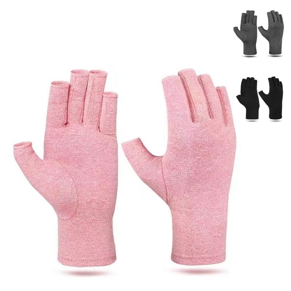 Jacsunco Arthritis Gloves Compression Gloves for Pain Relief Rheumatoid Osteoarthritis and Carpal Tunnel Gaming Typing Fingerless Gloves for Men Women 1 Pair (Pink, S)