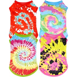 JpGdn 4Pcs/Pack Tie Dye Dog Shirts for Small DogsGirl Female Boy Male Pink Green Blue Red Puppies Doggies Sleeveless Tank Top Tee Clothes Vest Pet Apparel Streetwear Stretchable Outfit S