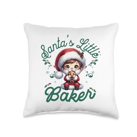 Santa's Little Baker Kawaii Baby Santa Baking Christmas Throw Pillow