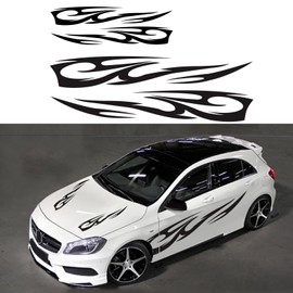 BLAJR General Purpose Car Sticker Sports Racing Flame Totem Sticker for Car Truck SUV Doors on Both Sides of The Hood Waterproof Decorative self-Adhesive Vinyl Decal Accessories(4pcs) 70.8" (Black)