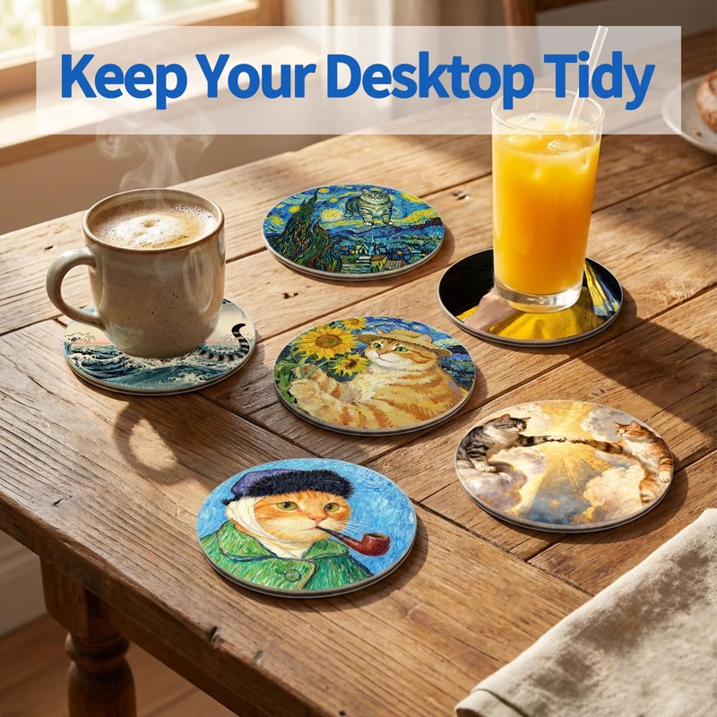 FUYAHA 6PCS Meme Funny Cat Coasters Absorbent Coaster for Desk