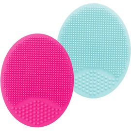cepillo para polvo de limpieza facial, suave antimicrobiano de silicona para la cara, exfoliante facial para masaje, limpieza de poros, eliminación de puntos negros, exfoliación suave y limpieza profunda, 2ed-Blue+Red