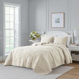 Damask Quilt Twin Size Bedding Sets with Pillow Sham, Boho Lightweight Soft Bedspread Coverlet, Ivory Quilted Blanket Thin Comforter Bed Cover for All Season Spring Summer, 2 Pieces, 68x90 inches