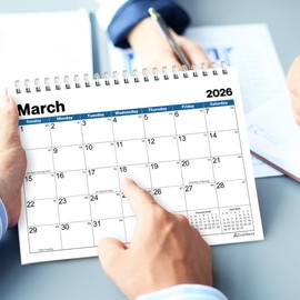 CRANBURY Standing Desk Calendar 2025-2026 (Blue), July 2025 to Dec 2026, Small 8x6" Stand Up Monthly Desktop Calendar, Professional Styling for Home or Office, Includes Stickers