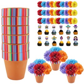 6 Sets Mexican Table Decorations Fiesta Centerpieces Pots Marigold Flower 4 Inch Mexican Terracotta Clay Pots Cinco De Mayo Table Decor for Mexican Party Table Festive Decoration