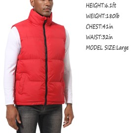 Y.F.H sunbest Red Men's Puffy Zipper Sleeveless Jacket Puffer Vest Outerwear Winter outdoor Warm Water-Resistant Sports Jacket 3XL