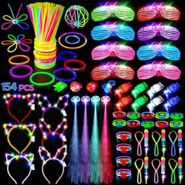 SHQDD 154PCS Glow in the Dark Party Supplies, Neon Party Accessories for Kids & Adults with Connectors and Glow Sticks to DIY, Light up Party Favors for Birthday, Concert, July 4th, Halloween