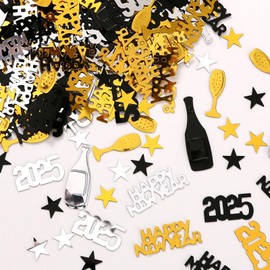 2025 New Years Confetti, 2.12 oz Shinny Metallic 2025 Happy New Year Stars Bottles Mixed Confetti for Tables 2025 New Years Decorations New Years Eve Party Supplies | Silver Black Gold