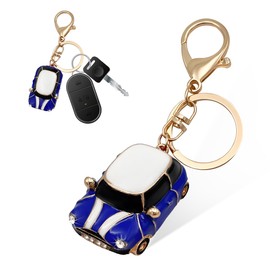 Wevdn Mini Car Model Keychain, Rhinestone 3D Metal Key Chain, Creative Key Chain Gift for Men Women, Car Accessories (Dark Blue)