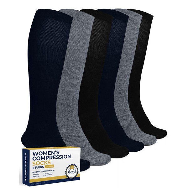 Pembrook - Calcetines de compresión ligeros para mujer, 6 pares,