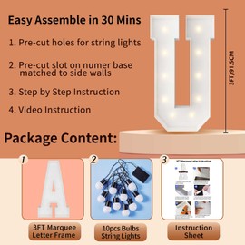 Letras iluminadas para marquesina de 3 pies, letras grandes para marquesina de mosaico, letras grandes para compromiso, decoración de boda, fiesta de cumpleaños, decoración de telón de fondo, kit de