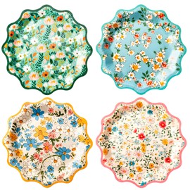 Heiboa 40pcs Floral Paper Plates Party Supplies, 9 inch Elegant Disposable Plate for Garden Afternoon Tea Dinner Plates for Birthday Baby Shower Cocktail Decorations