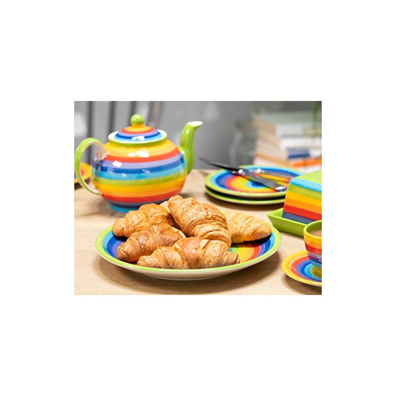 Hand Painted Rainbow Stripe Ceramic 26 cm Dinner Plate