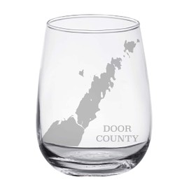 Door County Map Engraved Stemless Wine Glasses (Set of 2)