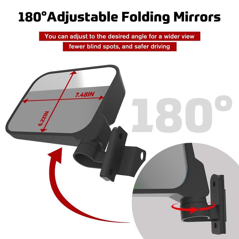 Wide Side Mirrors for Polaris Ranger XP 1000, Adjustable Clear