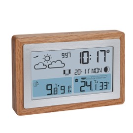 TFA Dostmann OAK 35.1167.54 Wireless Weather Station with Outdoor Sensor, Weather Forecast, with Wooden Frame, Indoor and Outdoor Temperature, with Ventilation Recommendation, Dimmable, Includes