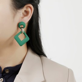 RUOFFETA Acrylic Rectangle Earrings, Fashion Acrylic Square/Oval/Hoop Statement Drop Earrings for Women(Dark Green)